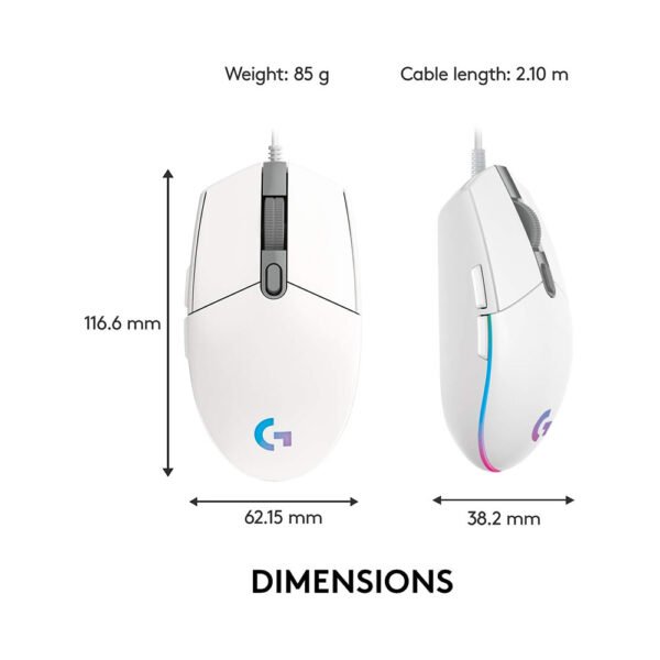 Dimensi Logitech G102 V2 White Gaming Mouse